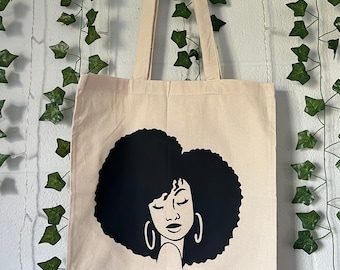 Black girl totebag afro women totebag black queen tote bag shoulder bag aesthetic grocery cotton totebag black woman gift for mom black love
