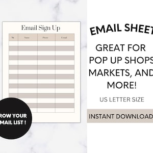 Pop-Up Shop, Email Sign-Up Sheet, US Letter, Digital Download