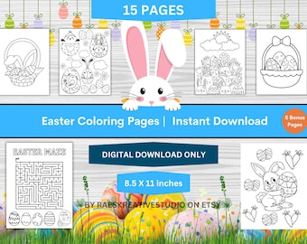 20 Bunny Coloring Pages | Easter Bunny Color | Printable | Easter Egg Coloring | Easy Easter Coloring Page | Coloring Page Kids | Printable
