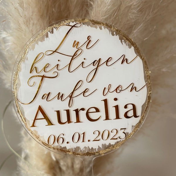 Cake Topper Acryl personalisiert Tortenstecker Taufe Geburtstag Hochzeit