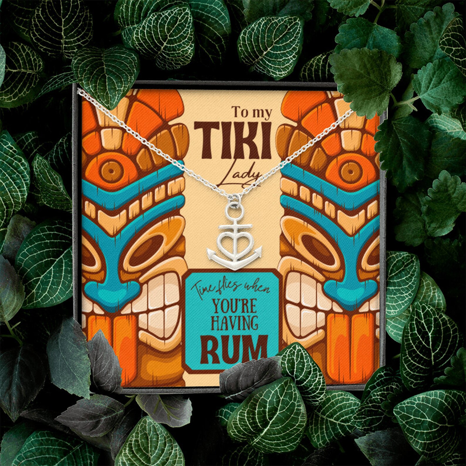 Tiki Anchor Necklace Tiki Gift Wife Tiki Bar Tiki Necklace Etsy