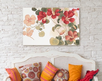 Red and Orange Nasturtium, Nasturtium Floral Digital Art, Nasturtium Flowers Line and Wash, Nasturtium Flowers Printable Painting, Fine Art