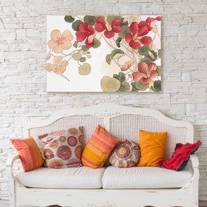 Red and Orange Nasturtium, Nasturtium Floral Digital Art, Nasturtium Flowers Line and Wash, Nasturtium Flowers Printable Painting, Fine Art