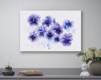 Watercolor Violets Hand Painted Original Fine Art, Purple Violets Watercolor Painting, Instant Download Watercolor Violets, Purple Flowers