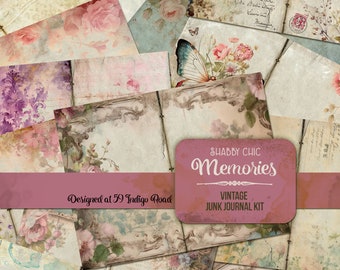 Shabby Chic Junk Journal Kit, Vintage Blumen Ephemera (Digitaler Download)