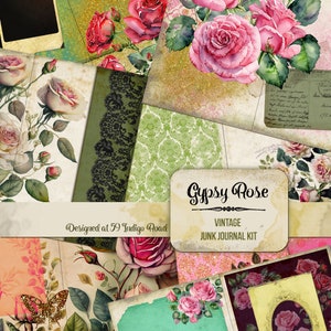 Gypsy Rose Boho Junk Journal Kit, Vintage Roses Journaling Set, Vintage Boho Junk Journal Pages, Scrapbook Floral, Romántico Papel de Rosas