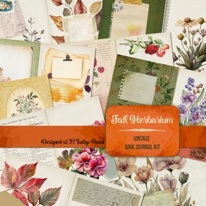 Fall Herbarium Boho Junk Journal Kit, vintage Autumn Journal Set, Boho Fall Journal Pages, Fall Scrapbook, Neutral, Leaves, Wildflowers