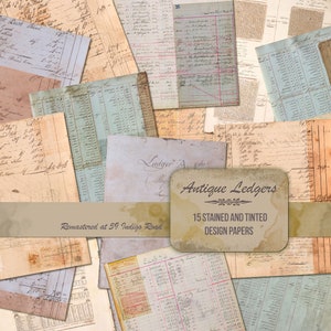 Libros de contabilidad antiguos - 15 papeles antiguos imprimibles - Diarios - Álbumes de recortes - Collage - Papeles de diseño - Libros de contabilidad vintage - Técnica mixta - Kit de chatarra