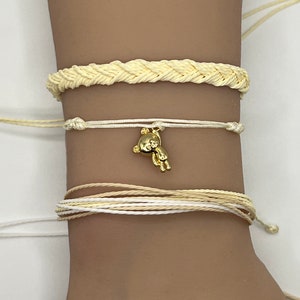 Teddy Bear Bracelet Teddy Bear Jewelry Waxed String Cord Pura Vida Like Braided Bohemian Bracelet Adjustable Friendship Bracelet Plushie