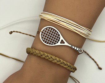 Tennis Racket Bracelet Jewelry Waxed String Cord Bracelet Set Adjustable Pura Vida Style Braided Bohemian Bracelet Tennis Ball  Sports