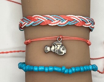 Fish Jewelry Fish Bracelet Summer Beach Pura Vida Style String Bracelet Set Adjustable Stackable Braided Seed Bead Stretch Surfer Sand Ocean