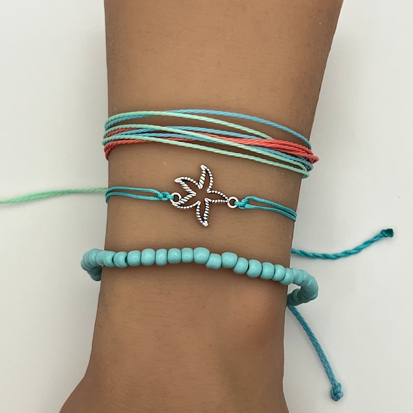 Starfish Bracelet Set Tropical Summer Beach Ocean Bracelet Pura Vida Style String Set Adjustable Stackable Braided Bracelet Surf Jewelry