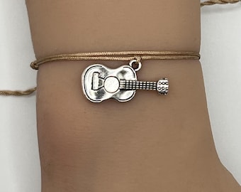 Handmade Guitar Bracelet Adjustable String Cord Custom Color Personalized Music Charm Jewelry Gift for Musicians Guitar Lovers Country Sing