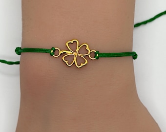 Four Leaf Clover Bracelet Custom String Cord Handmade Adjustable Personalized Lucky Charm Gift Her Minimalist Jewelry Friendship Good Luck