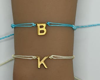 Custom Initial Bracelet Personalized Letter Charm Adjustable String Cord Bracelet Handmade Pick Your Color Unique Friendship Gift Initial