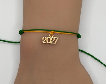 Handmade 2027 Bracelet Adjustable String Cord Custom Color Personalized Graduation Charm Jewelry Gift for Students Friendship Class of 2027