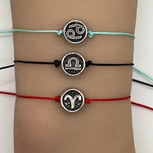 Handmade Adjustable String Bracelet with Zodiac Charm - Customizable Color, Personalize Your Zodiac Sign, Unique Gift for Astrological Lover