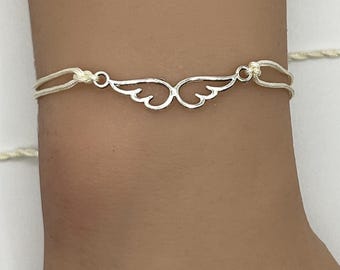 Handmade Angel Wings Bracelet Adjustable String Customizable Color Personalized Charm Jewelry Gift Memorial Spiritual Keepsake Remembrance