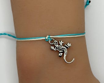 Handmade Gecko Lizard Charm Bracelet Adjustable String Cord Custom Color Personalized Boho Jewelry Gift for Her Reptile Lover Unique