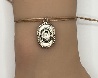 Handmade Cowgirl Hat Bracelet Adjustable String Cord Custom Color Personalized Western Charm Jewelry Gift Country Lovers Friendship Concert