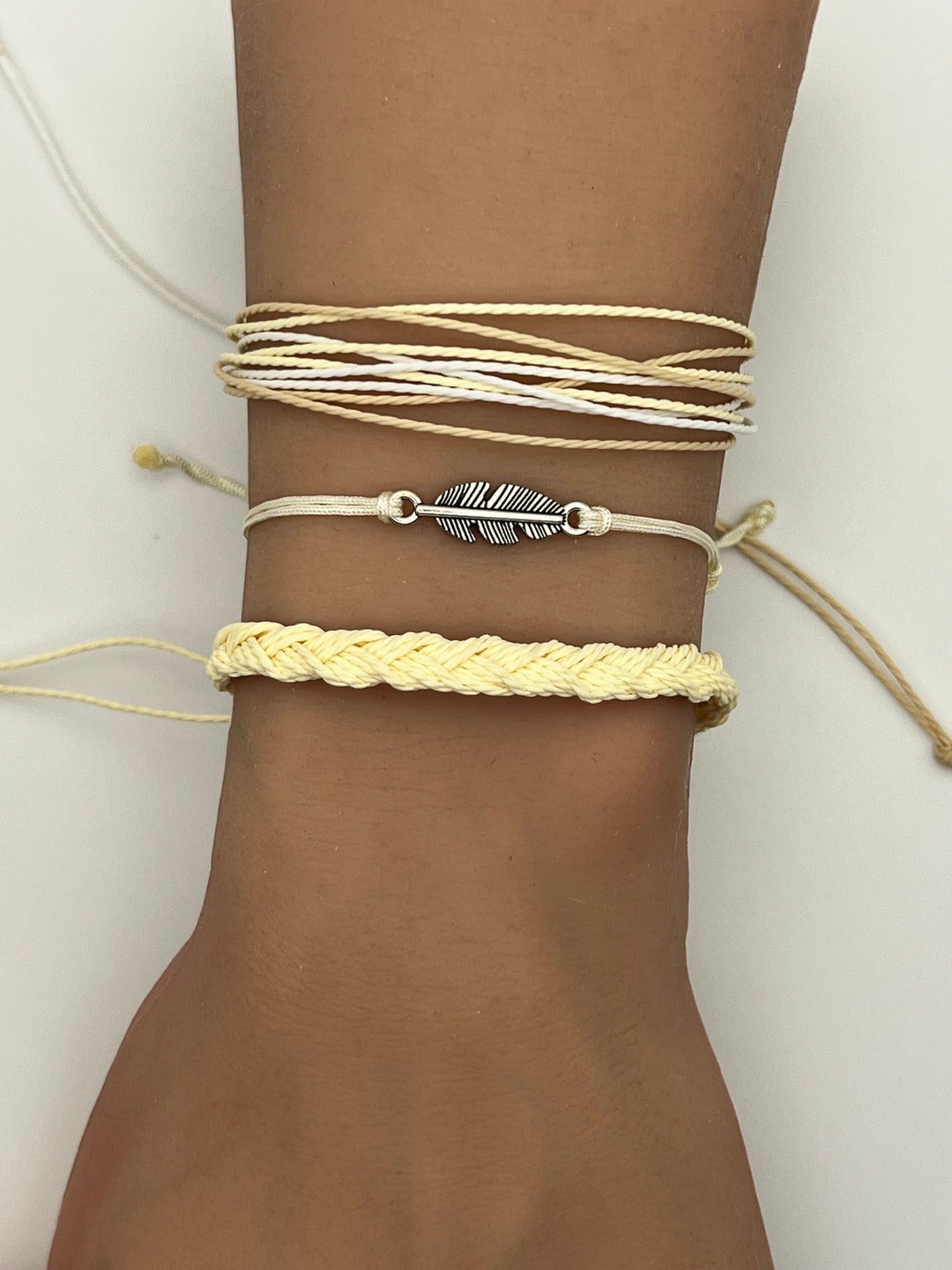 Feather Bracelet Jewelry Waxed String Cord Pura Vida Like Braided