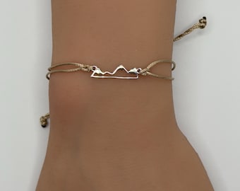 Handmade Mountain Range Bracelet Adjustable String Cord Custom Color Personalized Jewelry Outdoor Adventure Gift Hiker Friendship Ski Snow