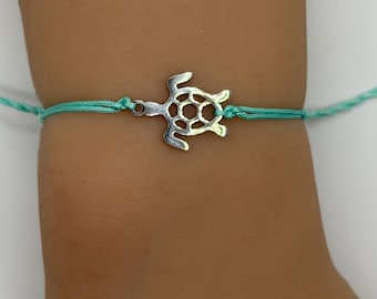 Handmade Turtle Bracelet Adjustable String Cord Personalized Custom Color Sea Turtle Charm Ocean Jewelry Gift Summer Beach Friendship Marine