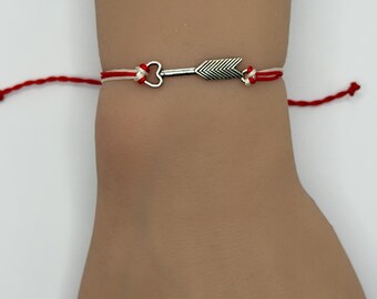 Handmade Cupid Arrow Love Heart Bracelet Adjustable String Cord Custom Color Personalized Jewelry Romantic Gift Unique Charm Friendship