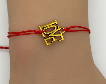 Handmade Love Charm Bracelet Adjustable String Cord Custom Color Personalized Jewelry Romantic Gift for Her Friendship Heart Golden Unique
