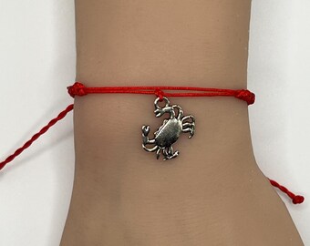Pulsera ajustable con dije de cangrejo hecha a mano, hilo encerado personalizable, joyería de verano para surfistas de playa, trenza personalizada, regalo de amistad para amantes del océano