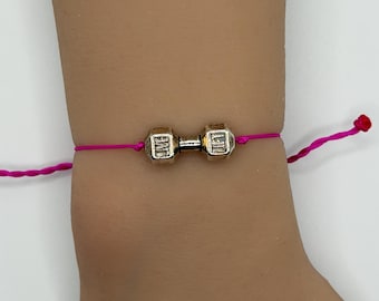 Pulsera con mancuernas hecha a mano con cordón ajustable, personalizada, para fitness, gimnasio, regalo de joyería, accesorios de entrenamiento, salud y fuerza.