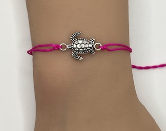 Handmade Turtle Bracelet Adjustable String Cord Customizable Color Sea Turtle Charm Jewelry Gift Nature Ocean Lovers Friendship Beach Summer