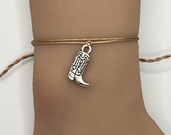 Handmade Country Western Boot Bracelet Adjustable String Cord Custom Color Personalized Charm Jewelry Gift Cowgirl Rodeo Friendship Rustic