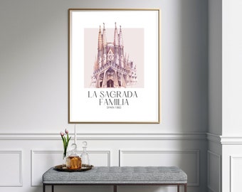 Acquerello La Sagrada Familia, Arte della parete ad acquerello, Stampa, Arte della camera da letto, Arte della parete, Europa, Arte della città, Architettura, Spagna