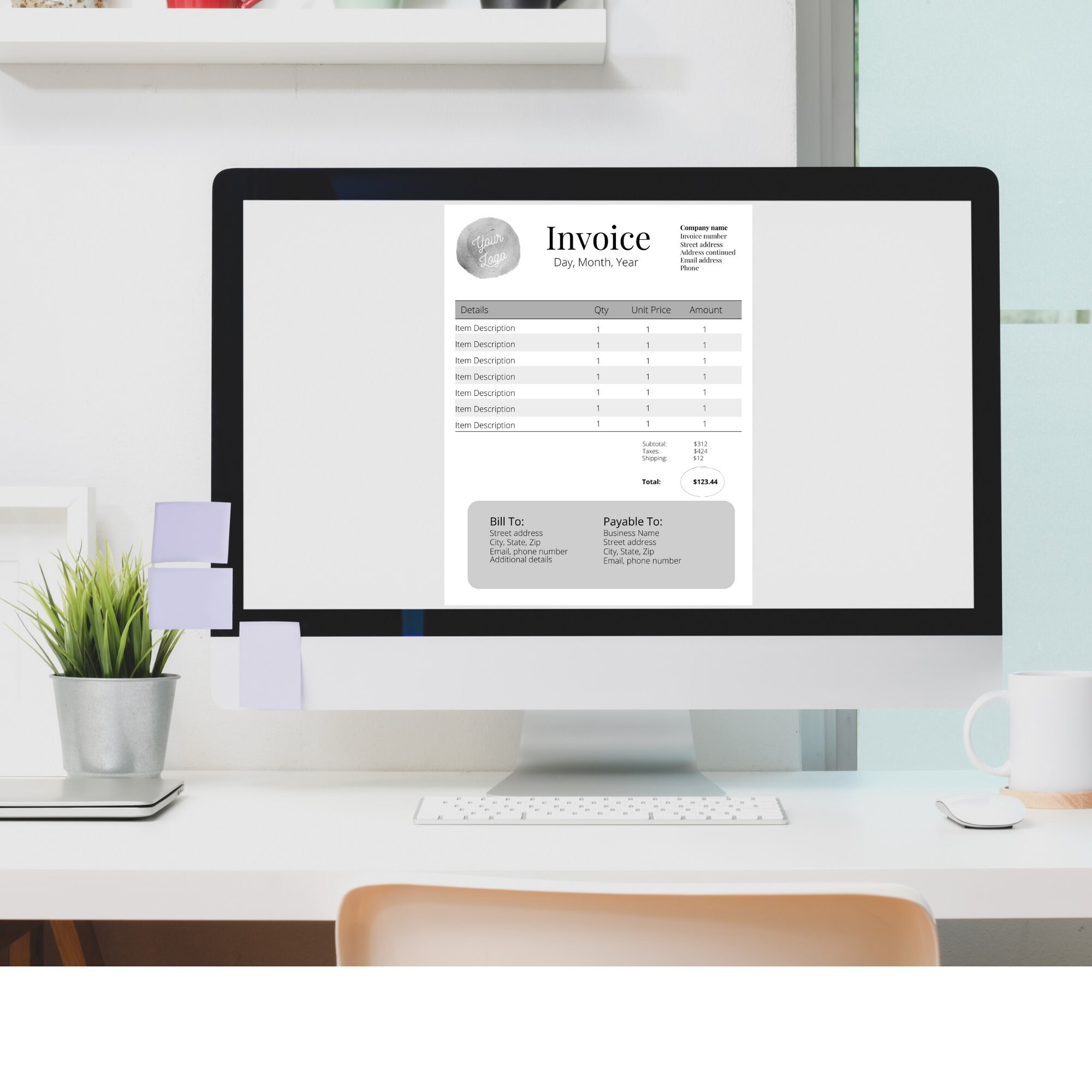 Invoice Digital Sticker Invoice Template Printable Invoice Editable Invoice Digital - Etsy