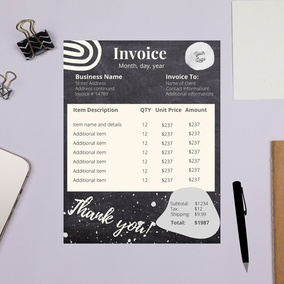 Invoice Template Printable Invoice Editable Invoice Digital | Etsy
