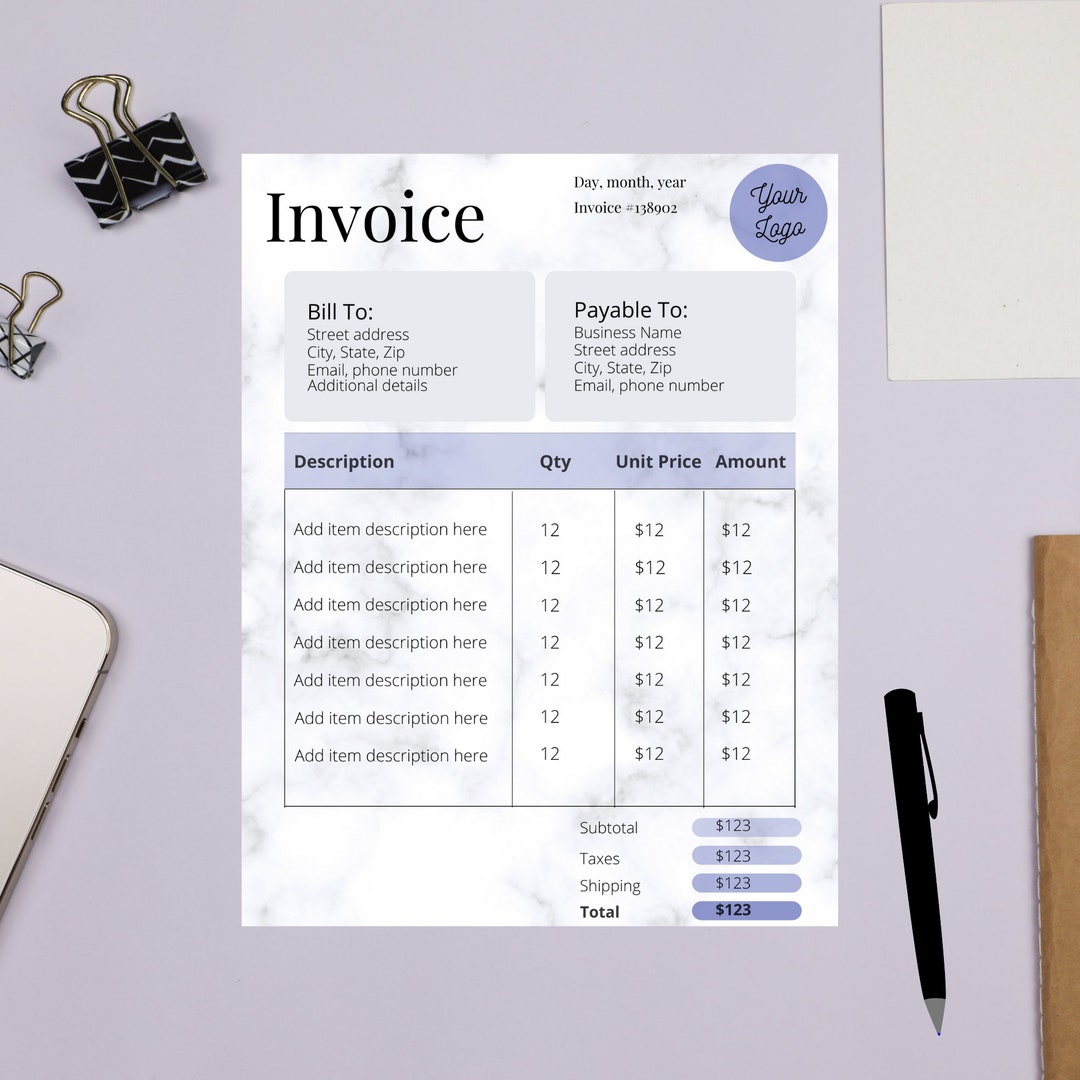 Invoice Template Printable Invoice Editable Invoice - Etsy