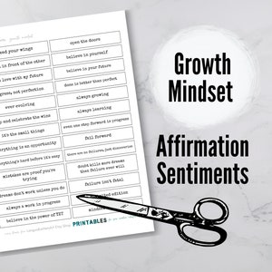 Tiras de sentimento para impressão de mentalidade de crescimento - coisas efêmeras, colagem de palavras forrageiras - download digital para diário, álbum de recortes, criação de cartões