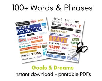 Inspirational Words Collage Kit: Vision Board Phrases (Digital Download)