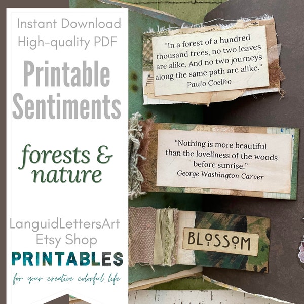 Nature, Forest, Woodland, Enchanted Forest Quotes & Sentiments for Art Journals or Cards - Digital Download Printable PDF