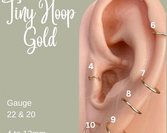 Cartilage Earring | Gold Cartilage Rings |  Nose Hoop Nose Ring | Nose, and Septum Piercings | Sizes 4 to 10mm, Gauges 22 and 20 Gift
