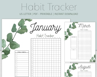 Monthly Habit Tracker | Daily Habit Journal | Goal Habit Template | Routine Tracker | Productivity Planner | Floral Habit Tracker Printable
