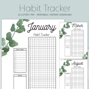 Monthly Habit Tracker | Daily Habit Journal | Goal Habit Template | Routine Tracker | Productivity Planner | Floral Habit Tracker Printable