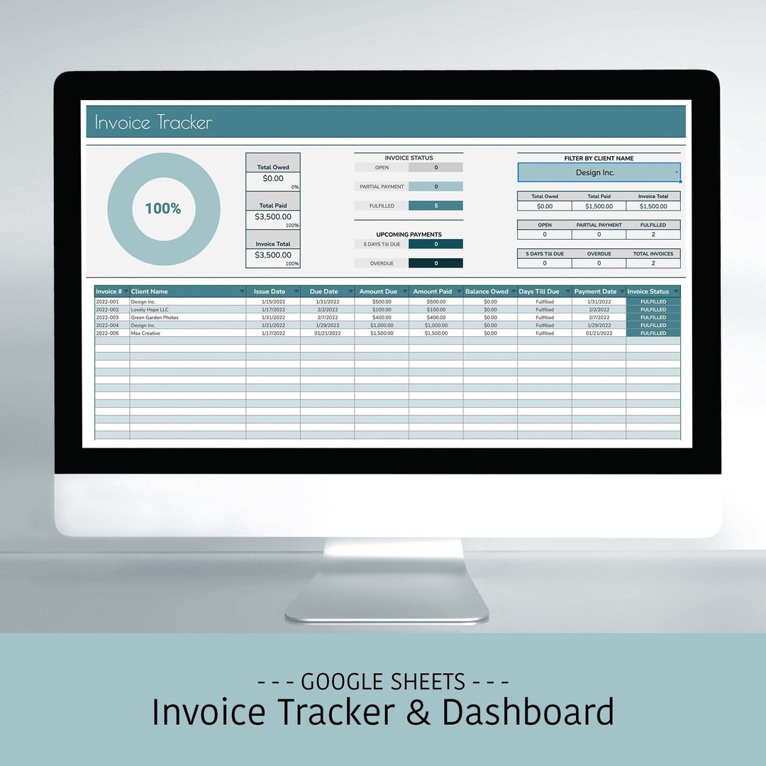 Invoice Tracker Spreadsheet Google Sheets Customer Payment - Etsy UK