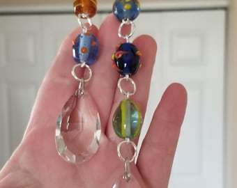 Lampwork Beaded Ceiling Fan Pull Chains with Teardrop Crystal Prisms Set of 2