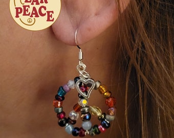 Peace Sign Earrings Flower Child Earrings Boho Earrings Hippie Earrings Free Spirit Earrings Beaded Peace Sign Earrings Hippie Accessory