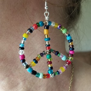 Peace Sign Earrings Flower Child Earrings Boho Earrings Hippie Earrings Free Spirit Earrings Beaded Peace Sign Earrings Hippie Accessory