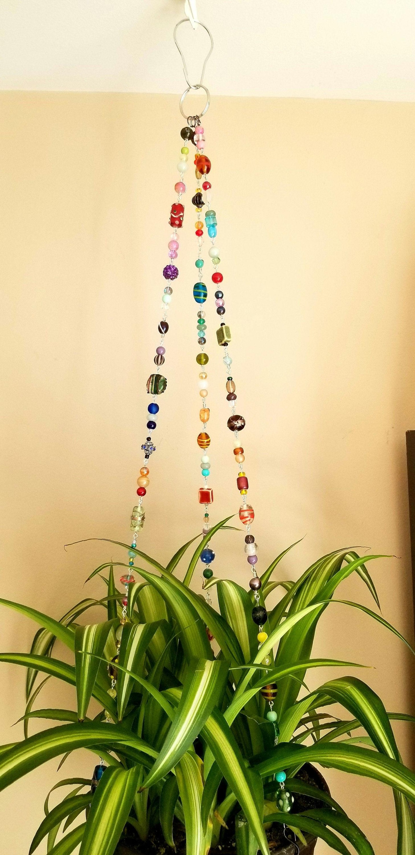 Beaded Suncatcher Plant Hanger: Eclectic Colorful Glass & Crystal Decor