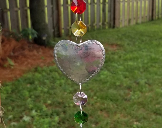 Crystal Prism Suncatcher Mobile: Tin Hearts & Rainbow Prisms