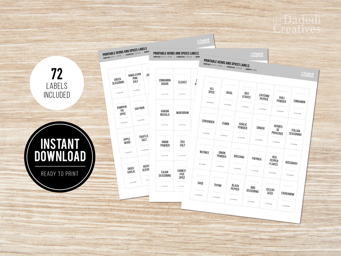 Printable Herbs and Spice Labels Modern Spice Labels Printable Spice ...